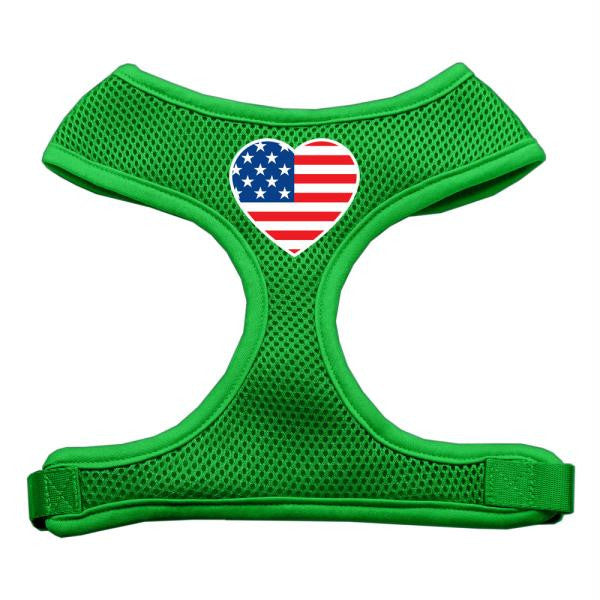 Heart Flag USA Screen Print Soft Mesh Harness Emerald Green Extra Large