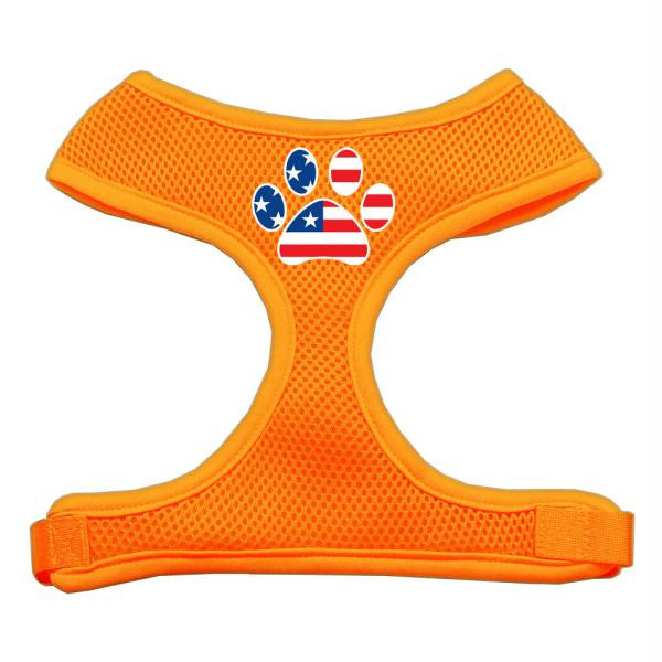 Paw Flag USA Screen Print Soft Mesh Harness Orange Large