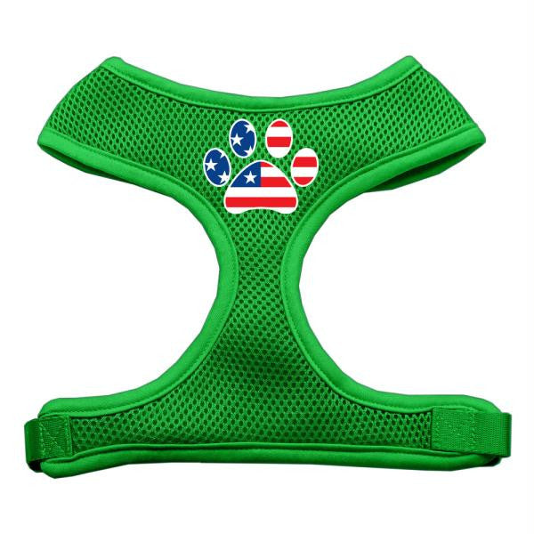 Paw Flag USA Screen Print Soft Mesh Harness Emerald Green Medium