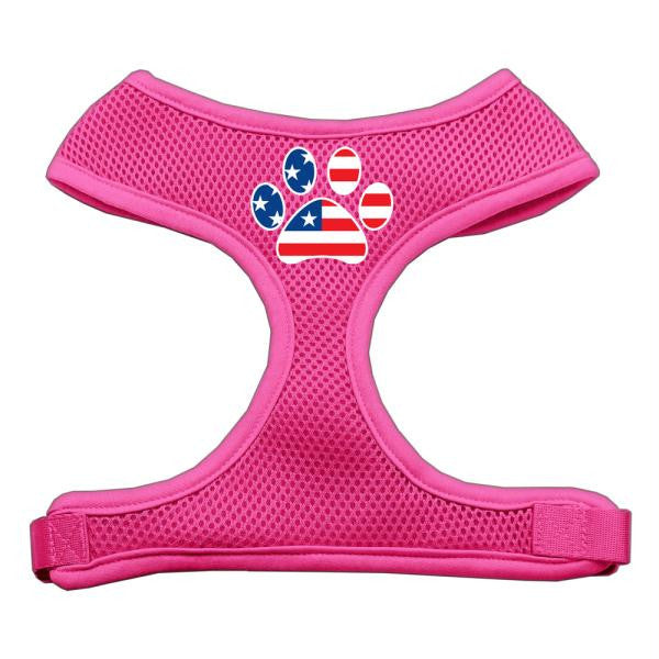 Paw Flag USA Screen Print Soft Mesh Harness Pink Medium