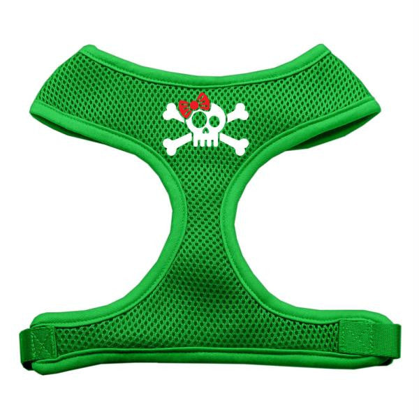 Skull Bow Screen Print Soft Mesh Harness Emerald Green Large