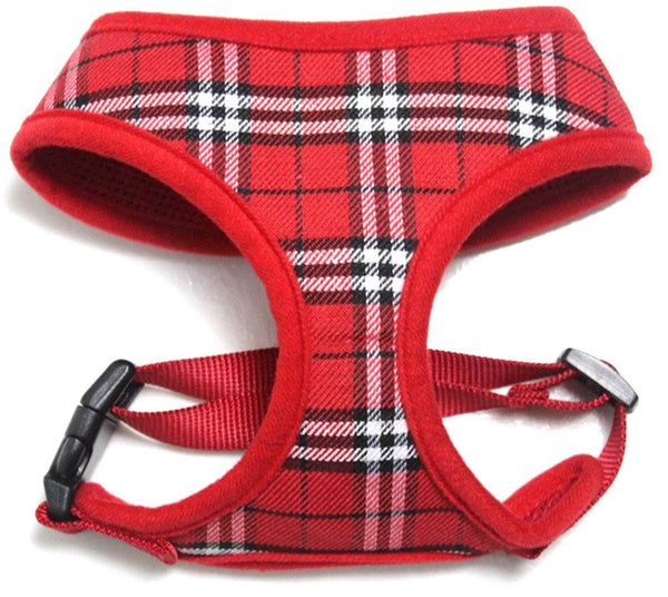 Plaid Mesh Pet Harness Red Large