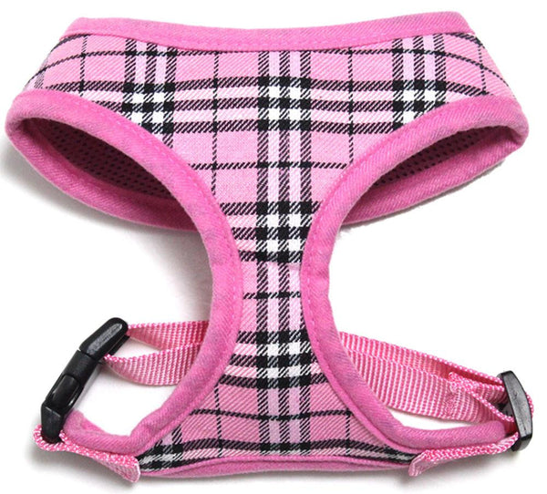 Plaid Mesh Pet Harness Light Pink Medium