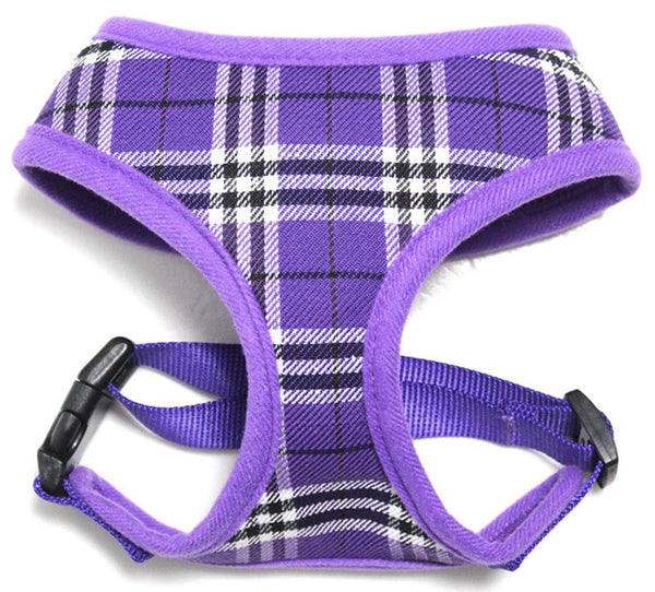 Plaid Mesh Pet Harness Purple Medium