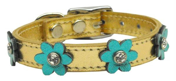 Flower Leather Gold w- Metallic Turquoise Flowers 10