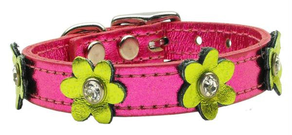 Flower Leather Metallic Pink w- Metallic Lime Green Flowers 10