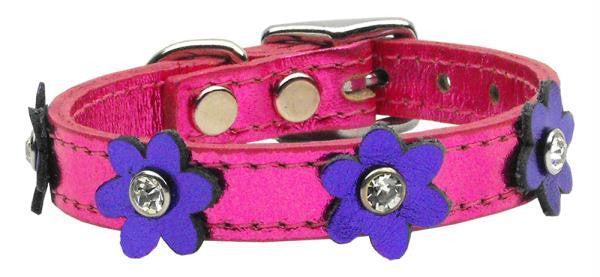 Flower Leather Metallic Pink w- Metallic Purple Flowers 10