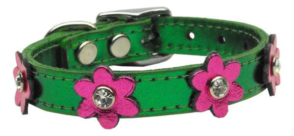 Flower Leather Metallic Emerald Green w- MTL Pk Flowers 12