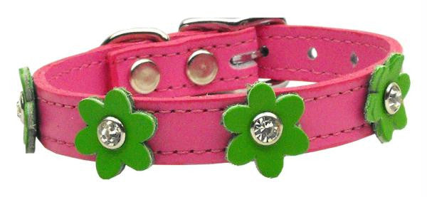 Flower Leather Pink w- Emerald Green Flowers 12