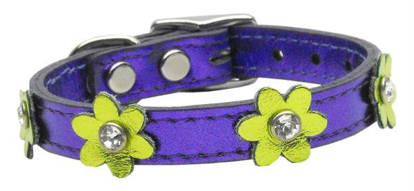 Flower Leather Metallic Purple w- Metallic Lime Green Flowers 12