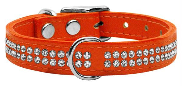 Two Row Clear Jeweled Leather Orange 16