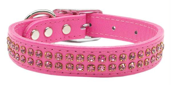 Two Row Clear Jeweled Leather Pink 16