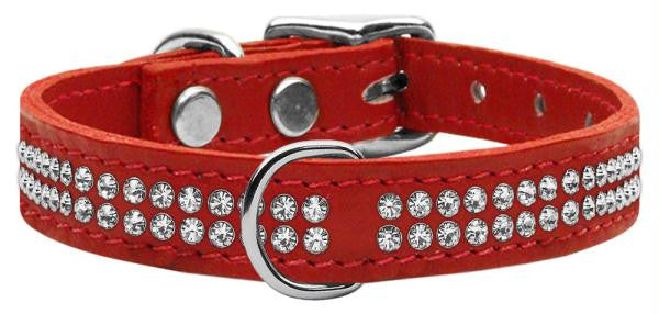 Two Row Clear Jeweled Leather Red 16