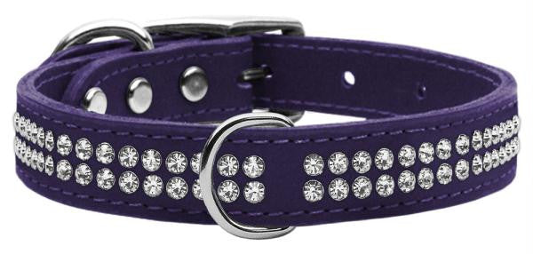 Two Row Clear Jeweled Leather Purple 18