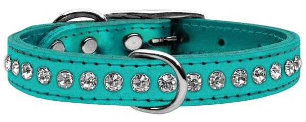 One Row Clear Crystal Metallic Leather Turquoise 12