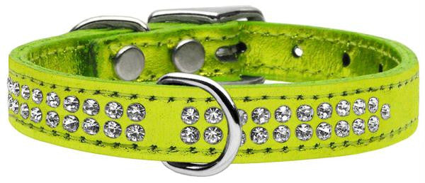 Two Row Clear Crystal Metallic Leather Lime Green 16