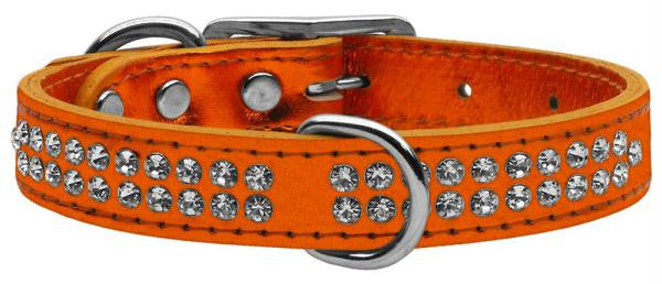 Two Row Clear Crystal Metallic Leather Orange 16