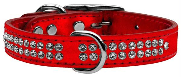 Two Row Clear Crystal Metallic Leather Red 18