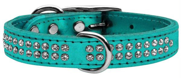 Two Row Clear Crystal Metallic Leather Turquoise 18