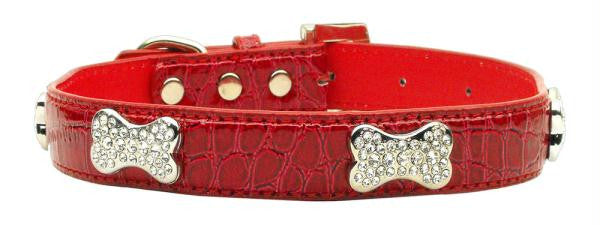 Faux Croc Crystal Bone Collars Red Medium